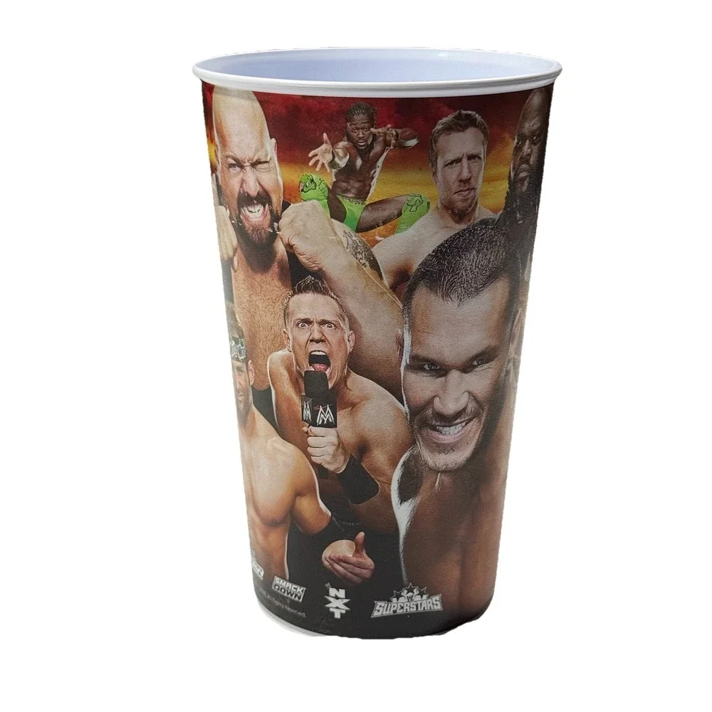 2 Vintage WWE Blue & White Collectible Plastic Souvenir Cups Wrestling Superstar